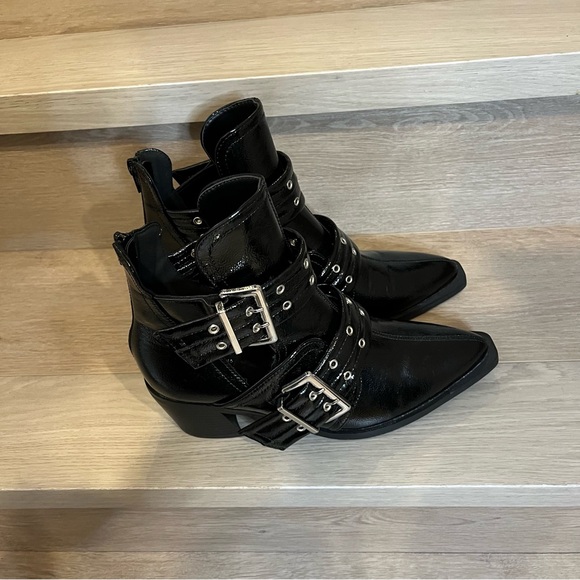 Black Buckle Ankle Boots (Vegan Leather) - Size 9 - Picture 4 of 14